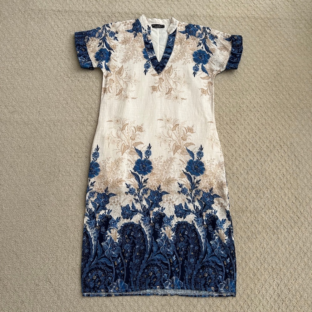 Francesca Bettini Linen Blend Floral Shift Dress Small Summer Vacation Casual S